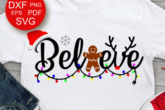 Believe Saying Christmas Lights Cookies Embroidery