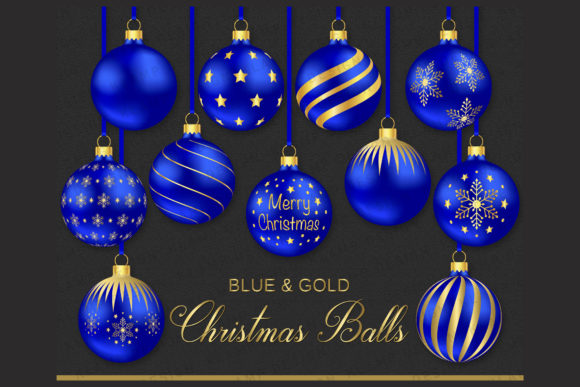 Blue and Gold Christmas Balls Clipart for Festive Illustrations