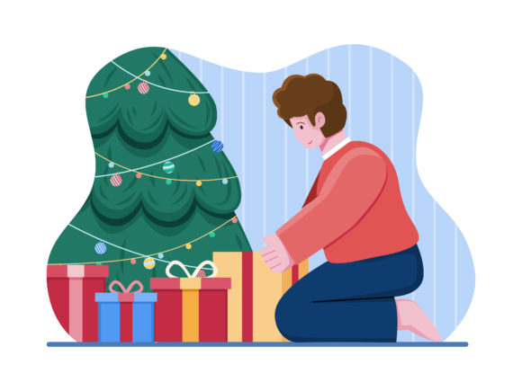 Children Opening Christmas Present Illustration Review