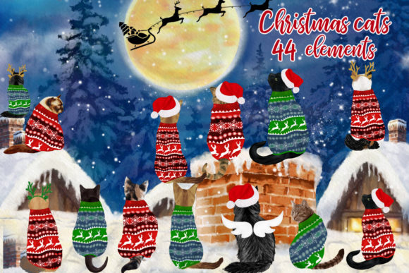 Christmas Cats Clipart for Website and Editorial Design