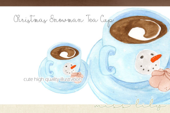 Christmas Hot Chocolate Snowman Tea Cup Illustration