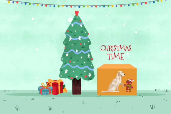 Christmas Illustrations Dog Cute Vector for Local Branding