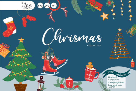 Christmas Joy Clipart Set for Illustrations