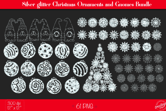Christmas Ornaments Silver Glitter Illustrations