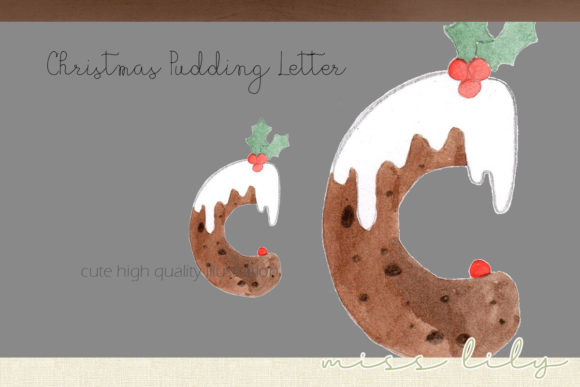 Christmas Pudding Letter C Illustrations for Blog and Web Design