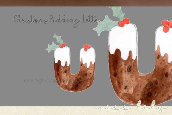 Christmas Pudding Letter U Illustrations for Branding and Marketing