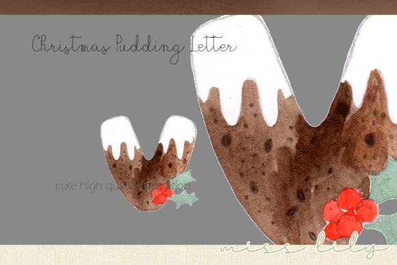 Christmas Pudding Letter V Illustrations for Blog and Web Design