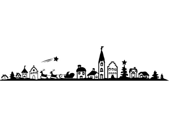 Christmas Silhouette Village Illustrations for Local Branding