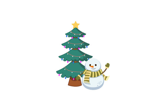 Christmas Tree and Snowman Illustration for Design Projects