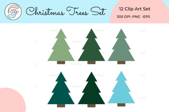 Christmas Tree Clip Art Set Simple for Handmade Projects