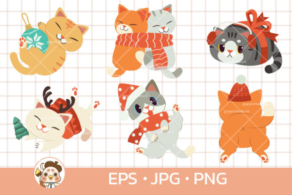 Cute Cat in Christmas Illustrations for Design Projects