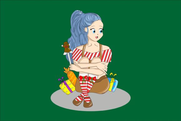 Cute Girl with Christmas Gifts Embroidery