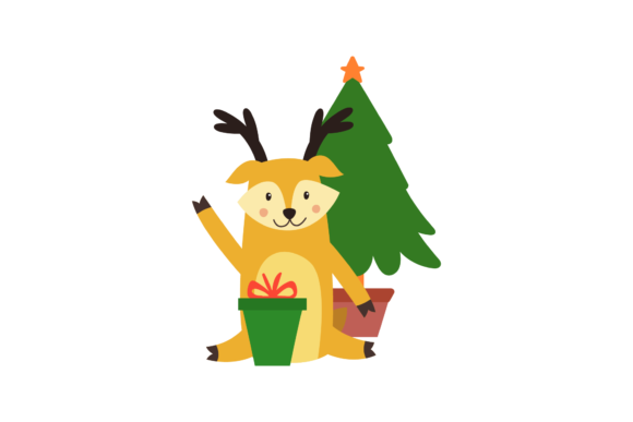 Gift Deer Cute Tree Christmas Illustration for Digital Products