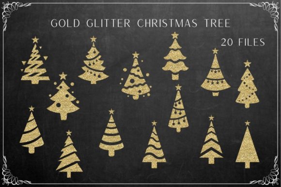 Gold Glitter Christmas Tree Illustration for Local Branding