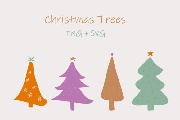 Hand Drawn Set of Christmas Trees Illustrations