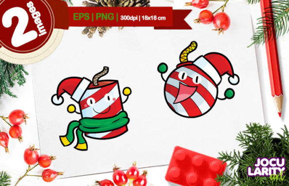 Kawaii Christmas Bomb Cartoon Vector Illustration