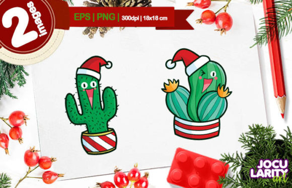 Kawaii Christmas Cactus Cartoon Vector Illustrations