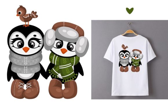 Penguins Love Friends Christmas Illustration