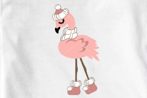 Pink Flamingo Winter Christmas Holiday Illustration