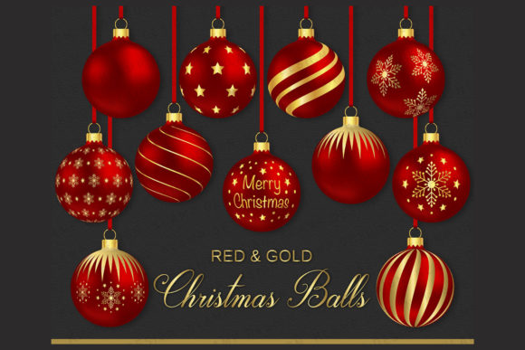 Red and Gold Christmas Balls Clipart for Branding and Illustrations