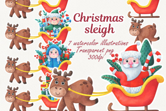 Santa Claus Sleigh Christmas Clipart for Digital Selling