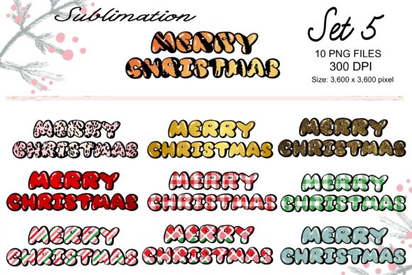 Sublimation Merry Christmas Set 5 Illustrations