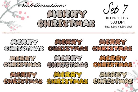 Sublimation Merry Christmas Set 7 Illustrations