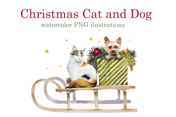Watercolor Christmas Cat and Dog Illustration Review