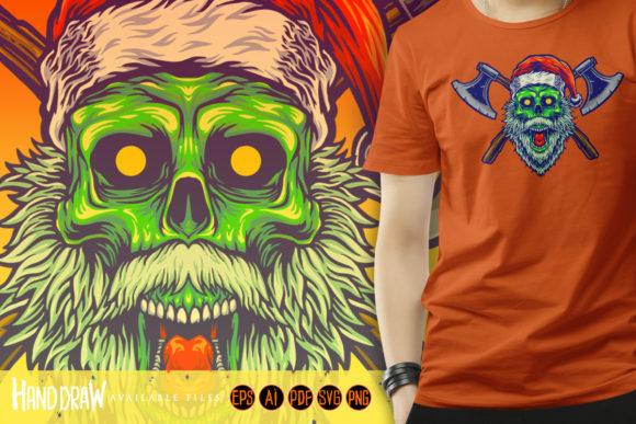 Wood Working Axe Skull Merry Christmas Illustration